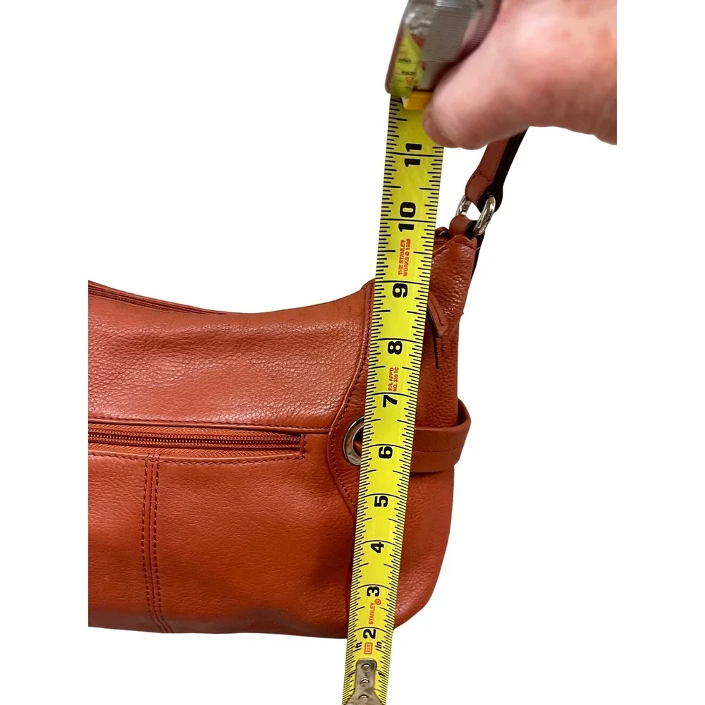 Tignanello Orange Pebbled Leather Hobo Shoulder Bag Purse Top Zip Silver Accents